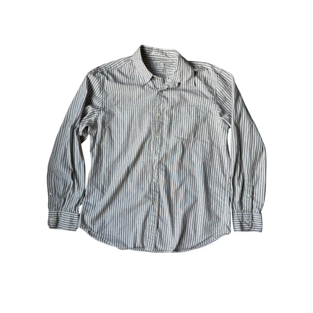 J. Crew White Gray Striped Relaxed Fit Secret Wash Long Sleeve Button Down L